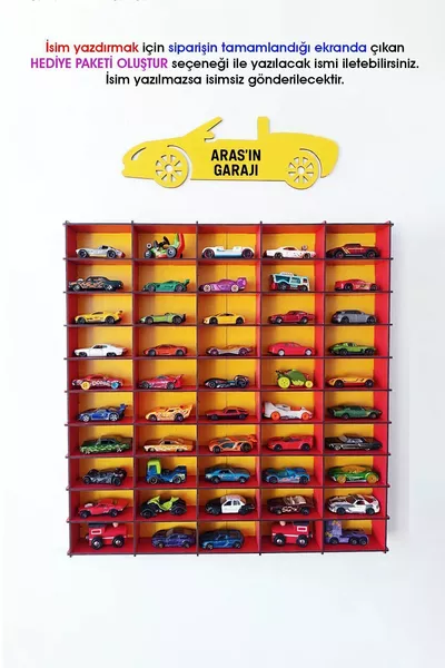 Раф за играчки коли  броя, жълто-червен тематичен