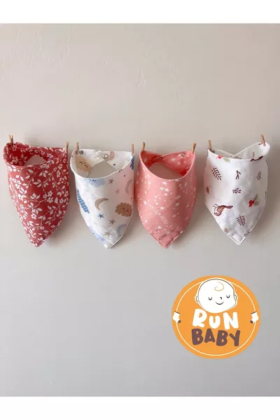 مريلة ومنديل للرضع من القماش القطني بفSnap (4 قطع)