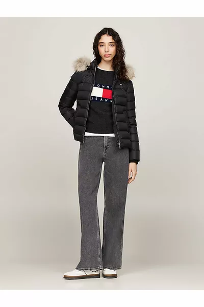 TJW Basic Hooded Down Women's Black Jacket BDS