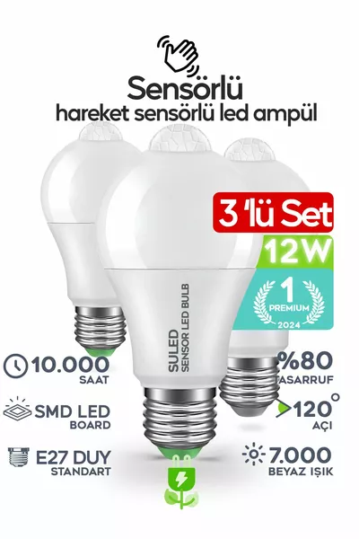 Motion Sensor LED Lamp 3 Bulbs White Light W % Energy Saving Automatic Flashing