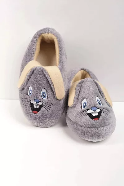 Children's Non-Slip Sole Slippers with Cotton Lining, Multi-Purpose School/Preschool/Home Slippers with Rabbit Design