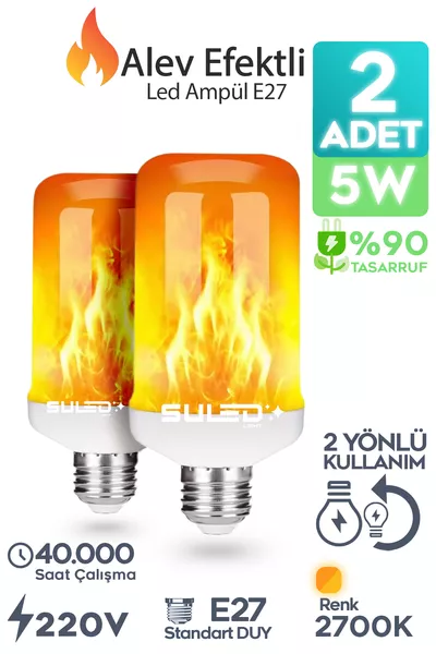 Flame Effect Bulb 2-Piece Set Fire Burning Lamp  Socket LED Light Fireplace Fire Camping Lamp