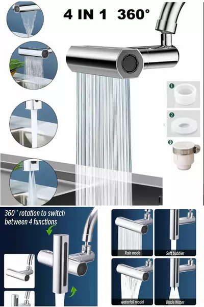 Хромированная экономичная насадка для крана с 4 режимами, регулируемый смеситель для кухни и раковины