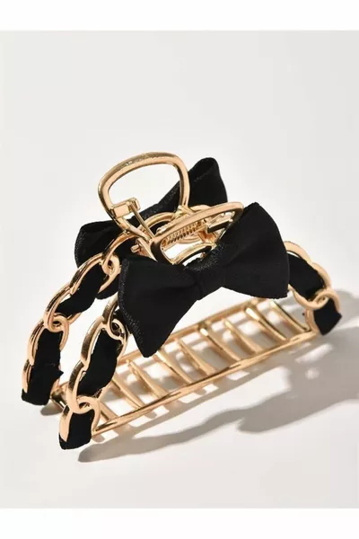 مشبك شعر خاص للنساء من سلسلة So-much مع شريط، لون أسود، مقاس 8 سم-6