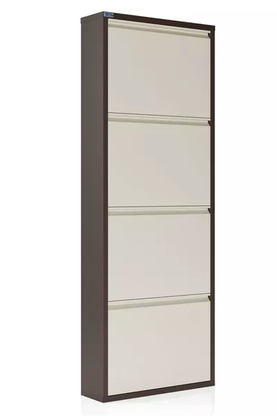 4'lü Metal Ayakkabılık - Kahverengi/krem