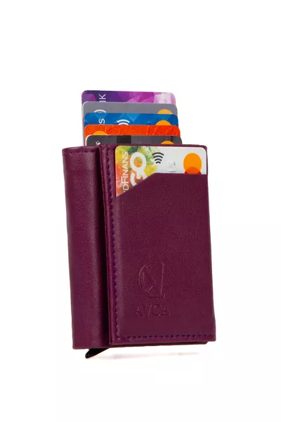 Women's Purple Vegan Leather Wallet with Cash Compartment and Sliding Mechanism Card Holder