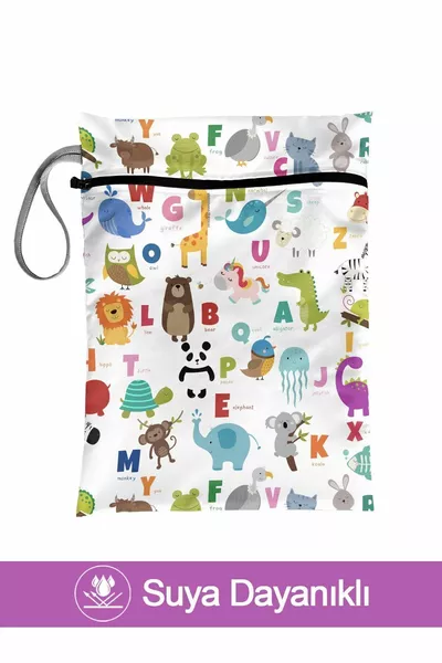 Alphabet - Wet/Dry Dirty Clean Clothes, Swimsuit, Baby Laundry Bag - Waterproof