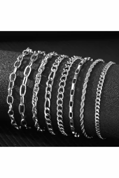 مجموعة أساور فضية مكونة من 8 قطع