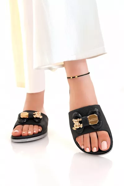 شبشب نسائي أسود مقاوم للانزلاق ومضاد للماء أنيق للمنزل والخارج والشاطئ والصيفي واليومي