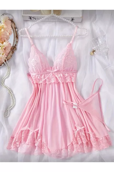 Ensemble nuisette en tulle avec dentelle pour femme & string