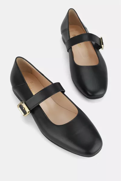 BALLERINES FEMMES EN CUIR VÉRITABLE NOIR TAILLES  À LANIÈRE