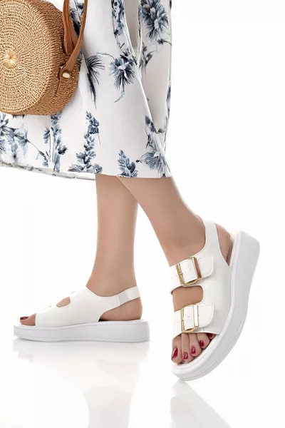 Toddy Damen Weiße Doppelschnallen Orthopädische Tages-Sandalen - Bequemes und Stilvolles Design