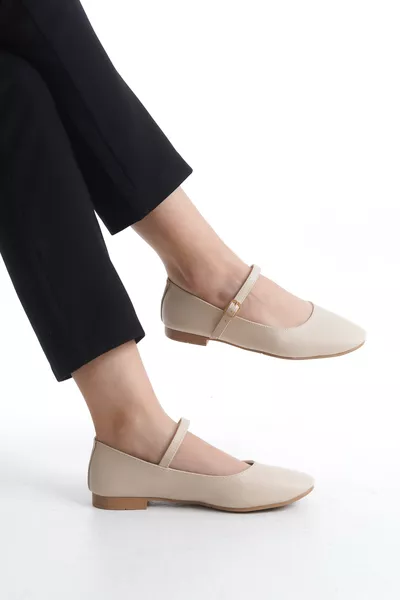 "AÇELYA" Ballerina con Punta Tonda, Chiusura a Cinghia, Suola Piana, Ortopedica, Nuova Collezione