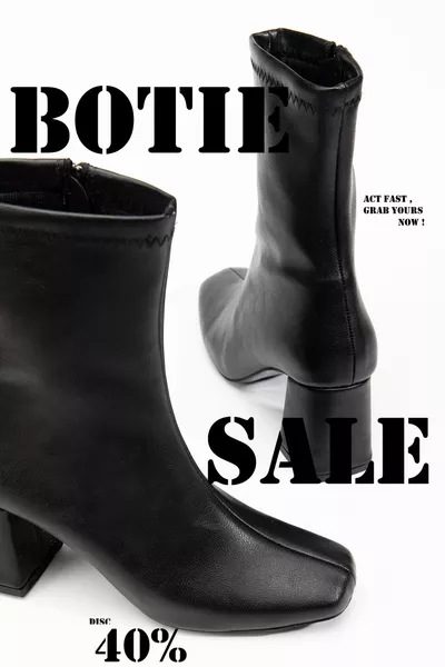 حذاء نسائي أسود بكعب عالٍ وطرف مدبب، حذاء متوسط الطول بسحاب جانبي