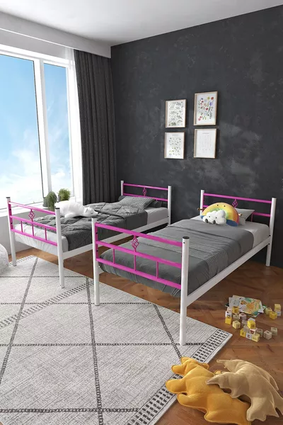 Koza Ranza  Yatak Uyumlu Koyu Pembe Ayrılabilir Metal Ranza Karyola