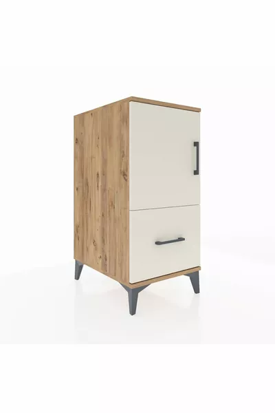 Kronos Nightstand with 2 Shelves, Single Drawer, Single Door, Pine-Teak