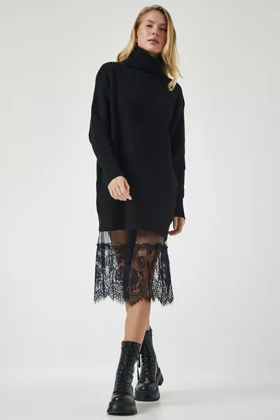 Gonna da donna in tulle trasparente in pizzo nero  