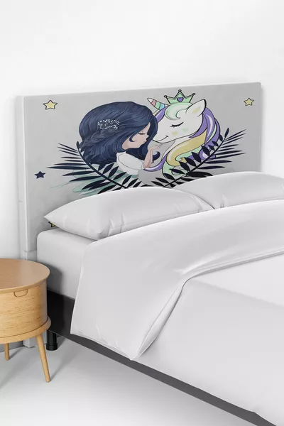 Gray Unicorn Kids Bed Base Headboard Cover