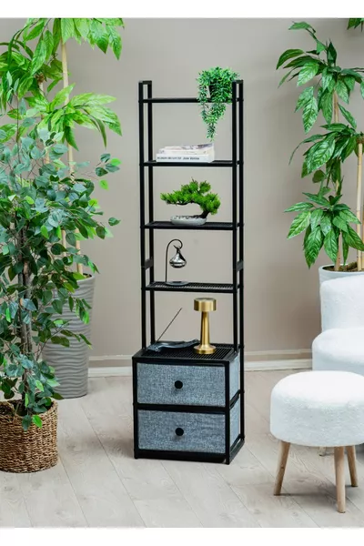 خزانة معدنية من 5 طبقات مع أدراج قماشية، طاولة جانبية زخرفية، كومودينو متعدد الاستخدامات