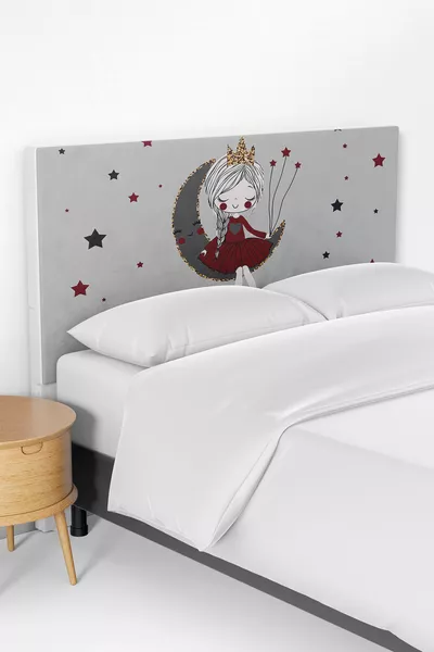 Housse de tête de lit pour enfant avec motif rouge, Fille assise sur la Lune
