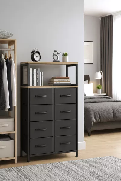 خزانة ذات درجين ورفّين، 8 أدراج منظم لغرفة النوم وغرفة الأطفال مع أدراج جلدية