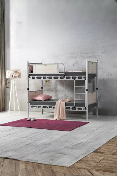 Elegant Kids' Room Wooden Headboard Metal Bunk Bed and Bed Frame