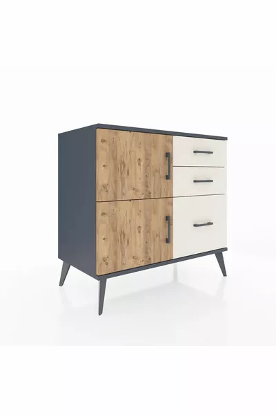 خزانة هايبرون براف واحد و3 أدراج وغطائين، رمادي فحمي-صنوبر/حجر المزهر