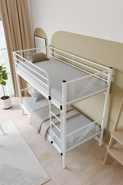 Кровать-чердак Mix Premium Metal, совместимая с матрасом, белая, разборная