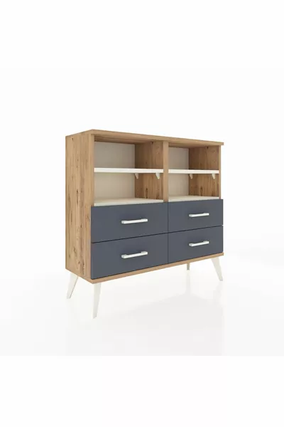 Arges Şifonyer 4 Raflı 4 Çekmeceli  Çam-Aytaşı/Antrasit