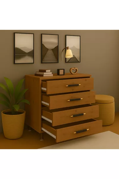 خزانة عصرية بأربع أدراج بتفاصيل زجاجية – أثاث غرفة النوم