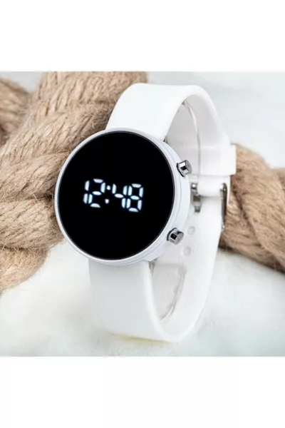 Orologio da Polso Digitale LED da Donna con Cinturino in Silicone Bianco 