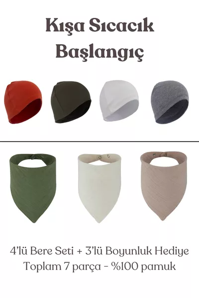 Baby & Kinderkatoenen Muts 4-delige Set + 3-delige Sjaal Gratis Geschenk Zacht en Gevoelig