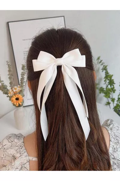 Double Bow Silk Satin Bow Automatic Hair Clip