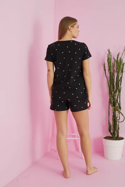 zwarte stip patroon Katoenen Shorts-Pyjama Set