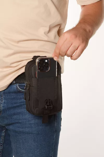 Men's Black Water-Resistant Tactical Belt Bag with Phone Compartment (Outdoor, Work) ( cm)