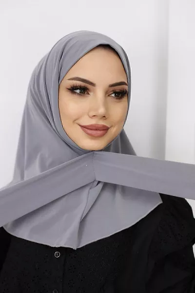 Hijab Bonnet à Pression pour Femme Voilée, Foulard Prêt à Porter _Gris Fumé