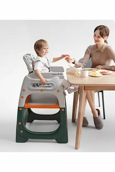 Многофункционален оранжев стол за хранене / комплект маса и стол от 6 месеца до 4 години ()