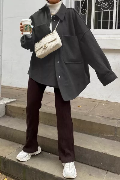 Mad Girls Anthracite Over Size Shirt Jacket 