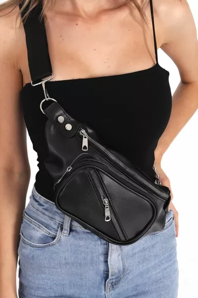 Woman Black Waist and Crossbody Bag