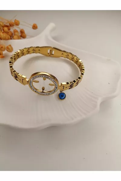 Women's Steel (quarter and gram) Jewelry-Style Bracelet with Nazar Bead