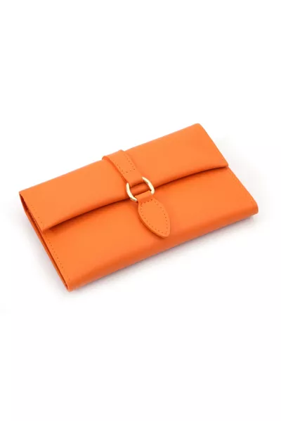 محفظة نسائية من الجلد الناعم بمشبك بلون برتقالي للنساء