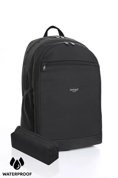 Zaino nero impermeabile unisex con astuccio e 3 scomparti per uso quotidiano, viaggio e scuola