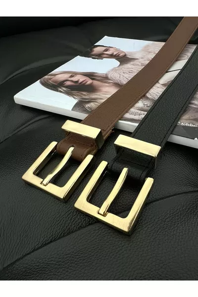 حزام نسائي بمشبك مربّع مزدوج، حزام للسروال، حزام للجاكيت، حزام للفستان