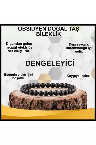 Sertifikalı Obsidyen Doğal Taş Bileklik 6 Mm - 