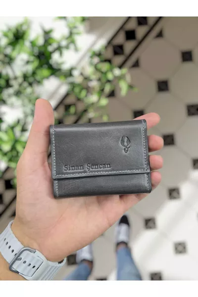 Visso Ultimate Gray Pelle Naturale Vera Pelle Portafoglio a Fisarmonica Grigio Pelle Porta Carte di Credito Borsa