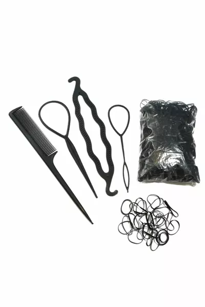 Set Donna Parrucca Nera  Capelli Permanente + Strumento per Intrecciare i Capelli