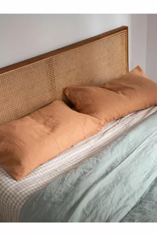Natural Wood Bed Headboard with Nightstand