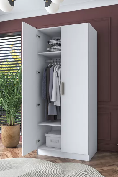 خزانة ملابس راني  ببابين ورفين باللون الأبيض