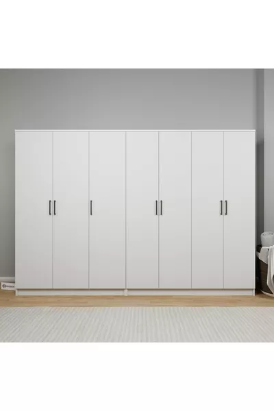 خزانة ملابس سلسلة كارديلين بيضاء بسبعة أبواب وعشرة رفوف - ارتفاع  سم - مجموعة خزانة