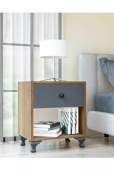 Table de chevet GM Noyer Gris Anthracite avec Boutons